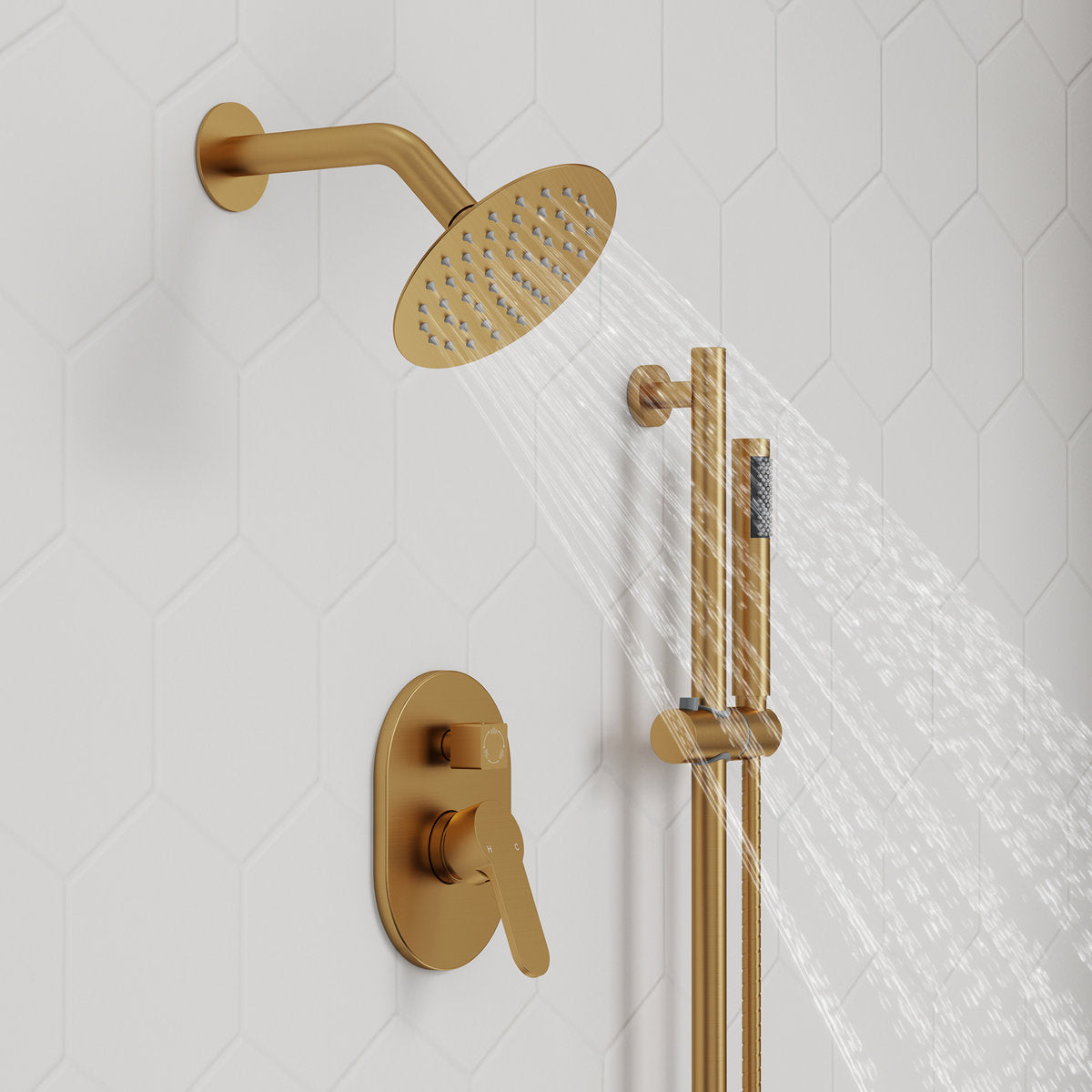PressureBalanced Shower System, 10" Rainfall Dual Showerheads with Handheld Shower SFS-1058-GD10 - Brushed Gold