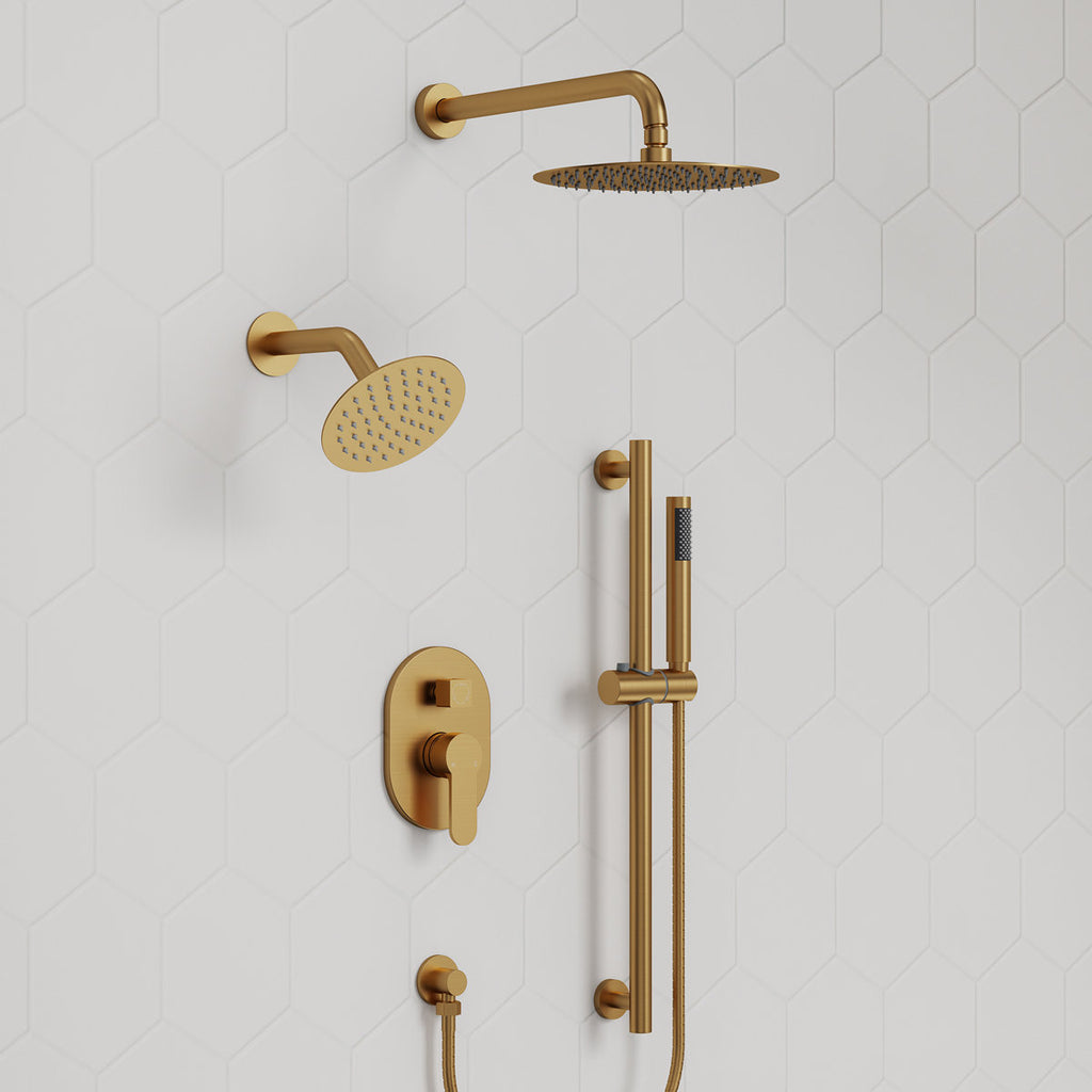 PressureBalanced Shower System, 10" Rainfall Dual Showerheads with Handheld Shower SFS-1058-GD10 - Brushed Gold