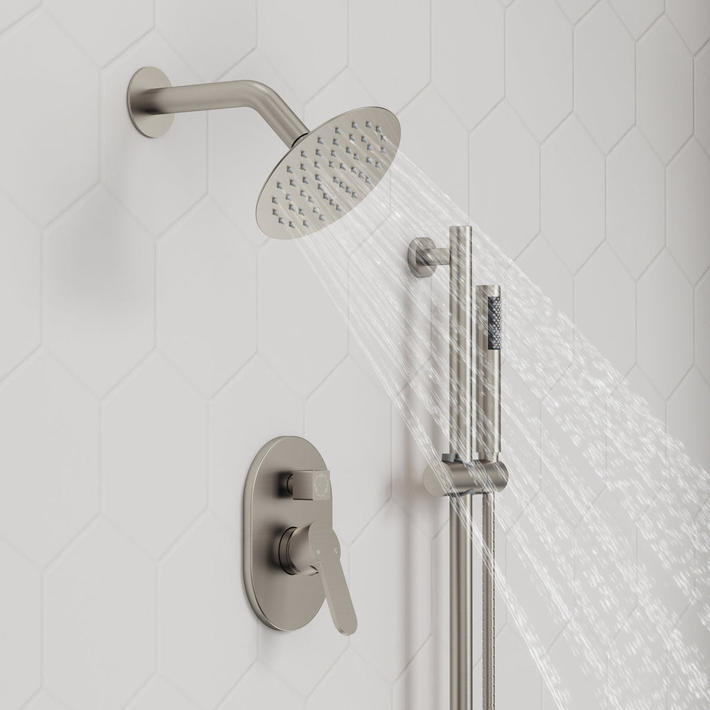 PressureBalanced Shower System, 10" Rainfall Dual Showerheads with Handheld Shower SFS-1058-NK10 - Brushed Nickel