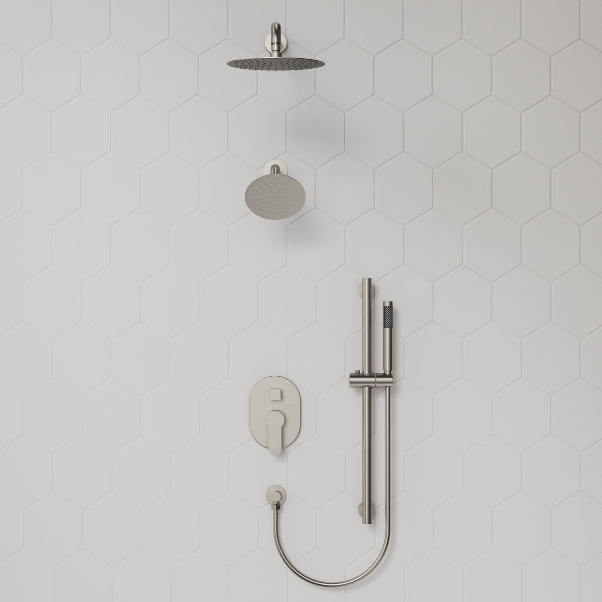 PressureBalanced Shower System, 10" Rainfall Dual Showerheads with Handheld Shower SFS-1058-NK10 - Brushed Nickel