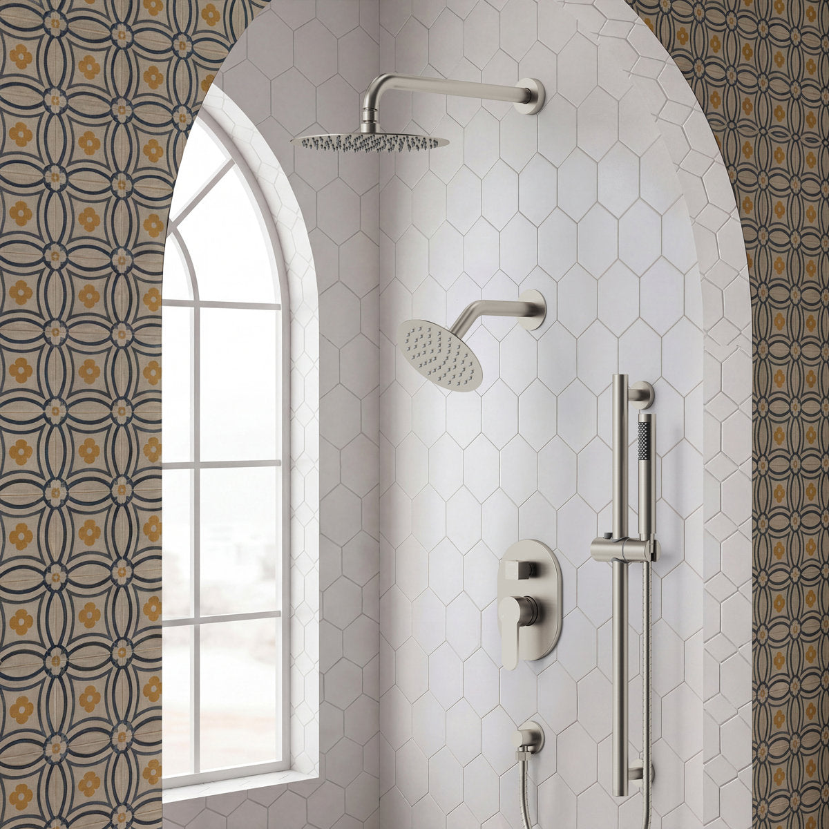 PressureBalanced Shower System, 10" Rainfall Dual Showerheads with Handheld Shower SFS-1058-NK10 - Brushed Nickel