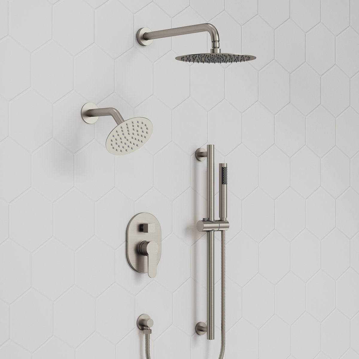 PressureBalanced Shower System, 10" Rainfall Dual Showerheads with Handheld Shower SFS-1058-NK10 - Brushed Nickel