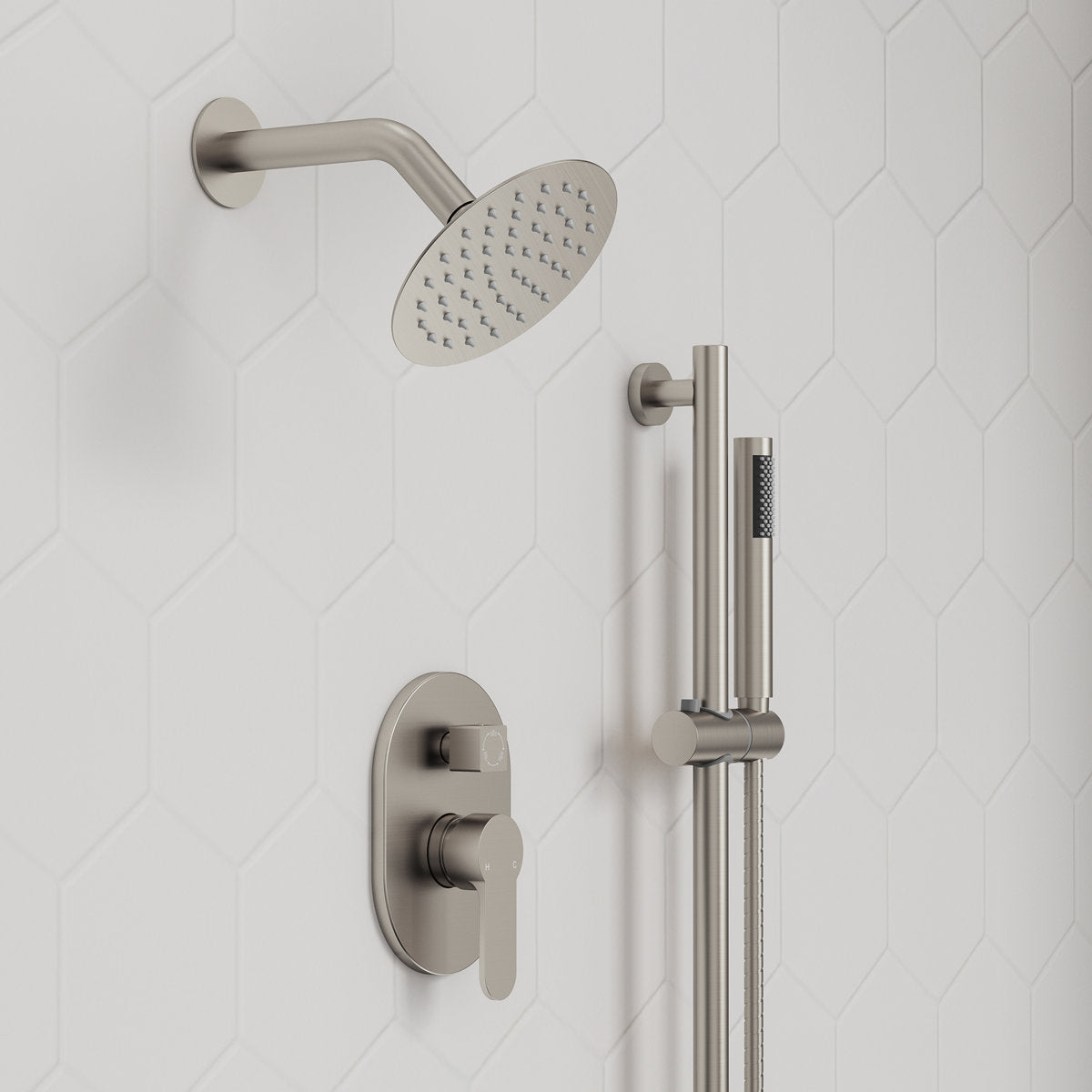 PressureBalanced Shower System, 10" Rainfall Dual Showerheads with Handheld Shower SFS-1058-NK10 - Brushed Nickel