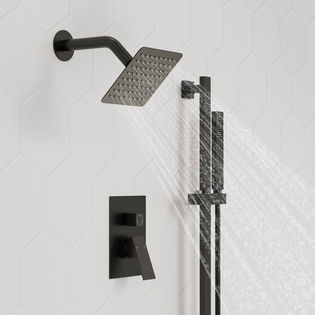 Wall Mount High-Pressure Rainfall Shower Faucet, Dual Showerheads System with Handheld Shower SFS-1059-BK10 - Matte Black