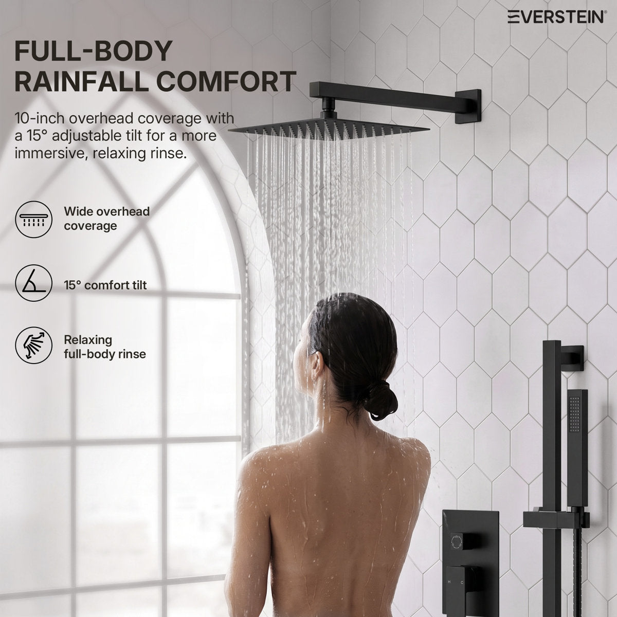 Wall Mount High-Pressure Rainfall Shower Faucet, Dual Showerheads System with Handheld Shower SFS-1059-BK10 - Matte Black