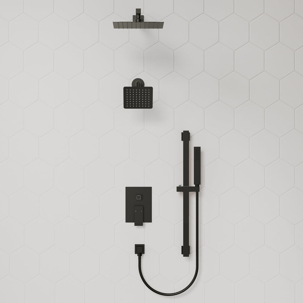 Wall Mount High-Pressure Rainfall Shower Faucet, Dual Showerheads System with Handheld Shower SFS-1059-BK10 - Matte Black