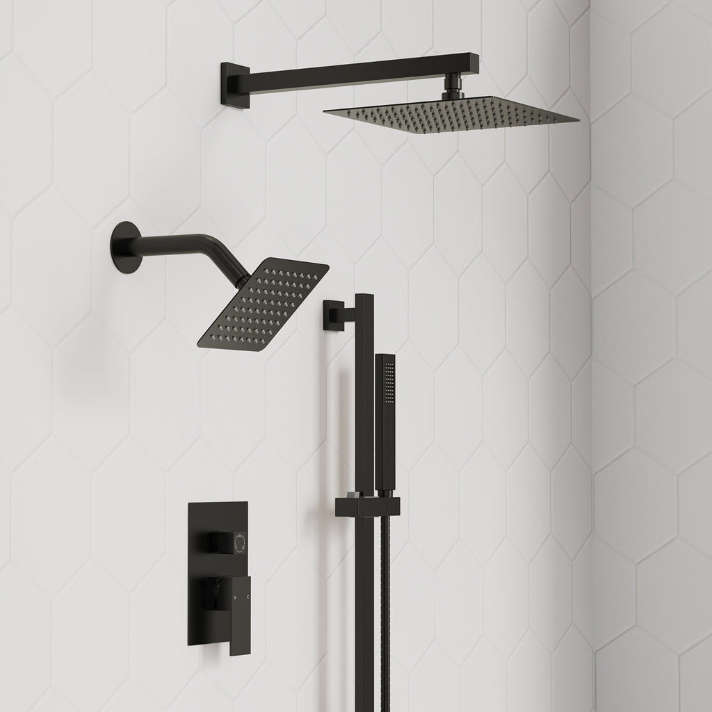 Wall Mount High-Pressure Rainfall Shower Faucet, Dual Showerheads System with Handheld Shower SFS-1059-BK10 - Matte Black