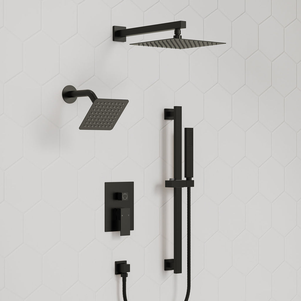 Wall Mount High-Pressure Rainfall Shower Faucet, Dual Showerheads System with Handheld Shower SFS-1059-BK10 - Matte Black