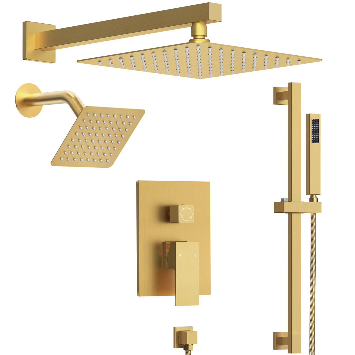 Wall Mount High-Pressure Rainfall Shower Faucet, Dual Showerheads System with Handheld Shower SFS-1059-GD10 - Brushed Gold