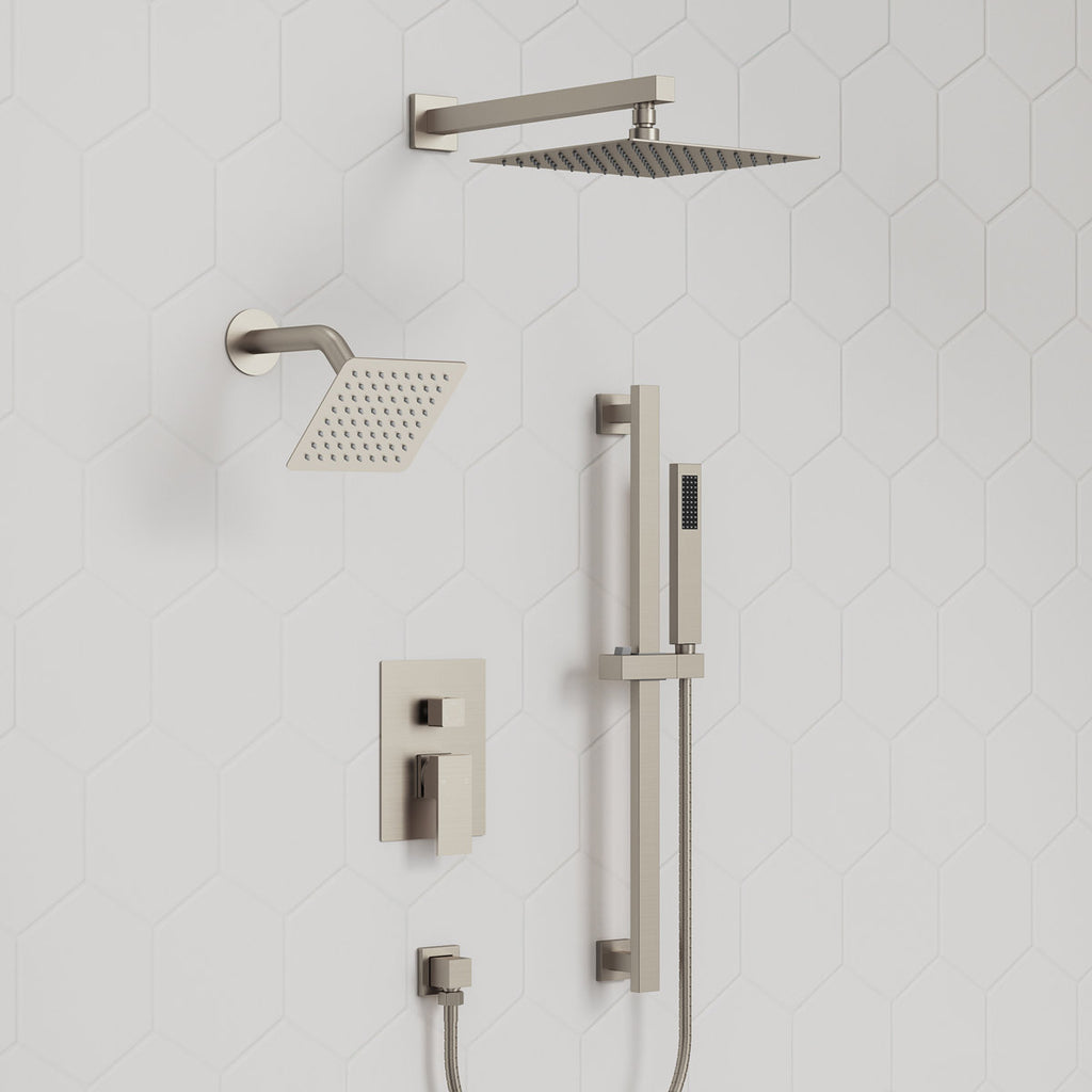 Wall Mount High-Pressure Rainfall Shower Faucet, Dual Showerheads System with Handheld Shower SFS-1059-NK10 - Brushed Nickel