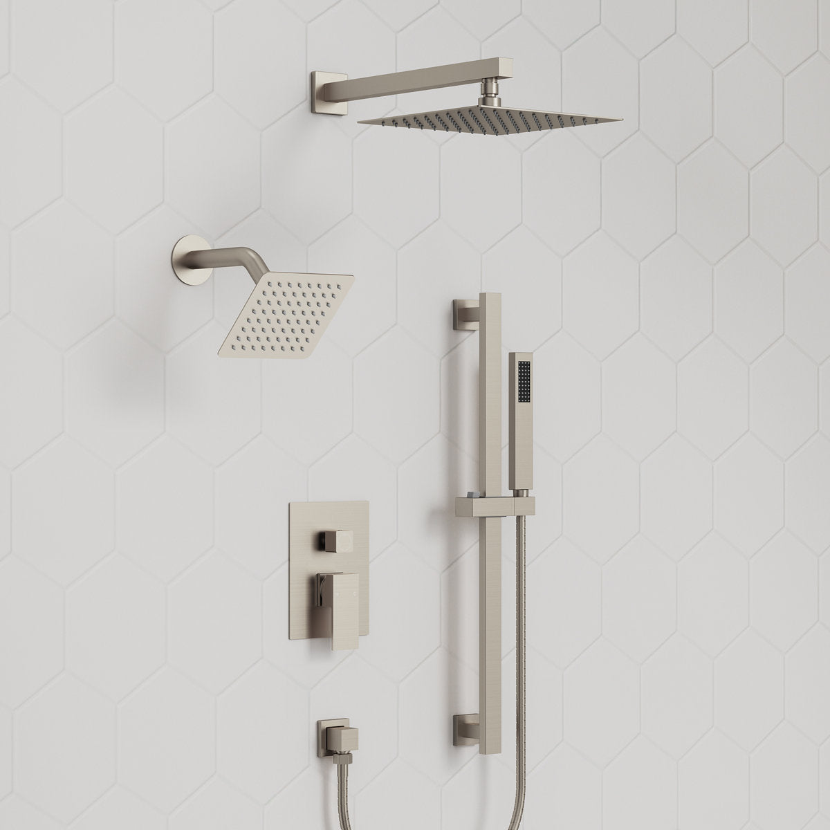 Wall Mount High-Pressure Rainfall Shower Faucet, Dual Showerheads System with Handheld Shower SFS-1059-NK10 - Brushed Nickel