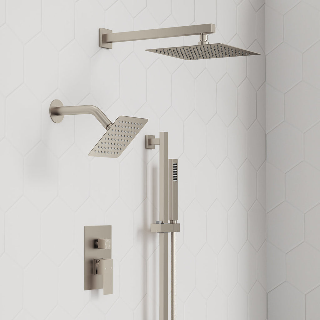 Wall Mount High-Pressure Rainfall Shower Faucet, Dual Showerheads System with Handheld Shower SFS-1059-NK10 - Brushed Nickel