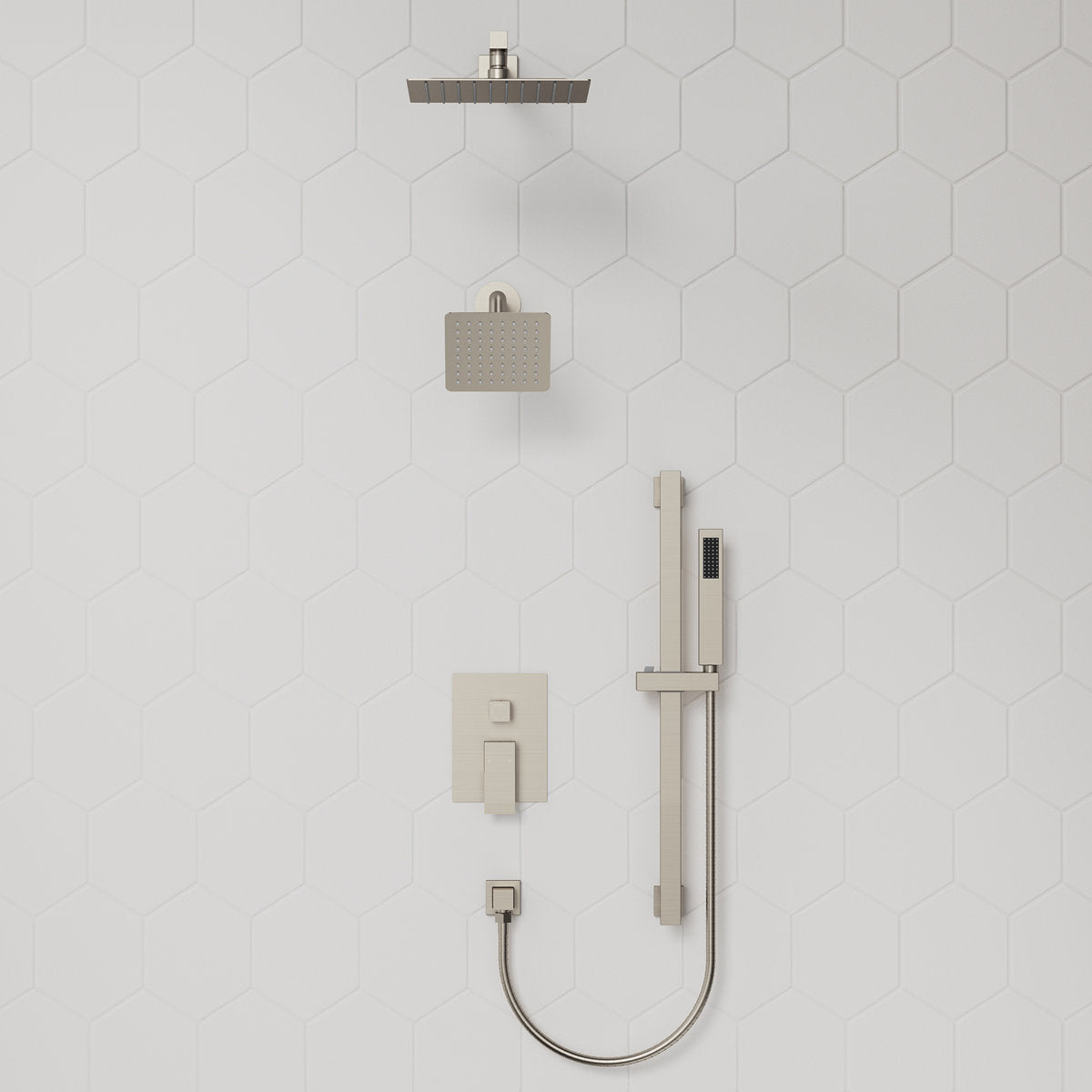 Wall Mount High-Pressure Rainfall Shower Faucet, Dual Showerheads System with Handheld Shower SFS-1059-NK10 - Brushed Nickel