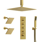 Thermostatic Shower System, Ceiling Mount 16" Rainfall Shower Faucet, 6" Wall Mount Dual Showerheads with Handheld Spray SFS-1062-GD16 - Brushed Gold