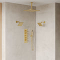 Thermostatic Shower System, Ceiling Mount 16" Rainfall Shower Faucet, 6" Wall Mount Dual Showerheads with Handheld Spray SFS-1062-GD16 - Brushed Gold