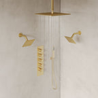 Thermostatic Shower System, Ceiling Mount 16" Rainfall Shower Faucet, 6" Wall Mount Dual Showerheads with Handheld Spray SFS-1062-GD16 - Brushed Gold