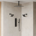 Thermostatic Shower System, Ceiling Mount 16" Rainfall Shower Faucet, 6" Wall Mount Dual Showerheads with Handheld Spray SFS-1062-BK16 - Matte Black