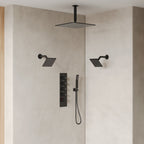 Thermostatic Shower System, Ceiling Mount 16" Rainfall Shower Faucet, 6" Wall Mount Dual Showerheads with Handheld Spray SFS-1062-BK16 - Matte Black