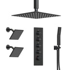 Thermostatic Shower System, Ceiling Mount 16" Rainfall Shower Faucet, 6" Wall Mount Dual Showerheads with Handheld Spray SFS-1062-BK16 - Matte Black
