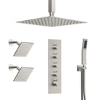 Thermostatic Shower System, Ceiling Mount 16" Rainfall Shower Faucet, 6" Wall Mount Dual Showerheads with Handheld Spray SFS-1062-NK16 - Brushed Nickel