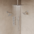 Thermostatic Shower System, Ceiling Mount 16" Rainfall Shower Faucet, 6" Wall Mount Dual Showerheads with Handheld Spray SFS-1062-NK16 - Brushed Nickel
