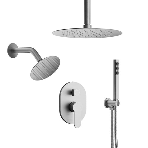 Ceiling Mount High-Pressure Rainfall Shower Faucet, Dual Showerheads System with Rough-in Valve, Handheld Shower SFS-1057-NK10 - Brushed Nickel