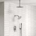 Ceiling Mount High-Pressure Rainfall Shower Faucet, Dual Showerheads System with Rough-in Valve, Handheld Shower SFS-1057-NK10 - Brushed Nickel