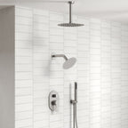 Ceiling Mount High-Pressure Rainfall Shower Faucet, Dual Showerheads System with Rough-in Valve, Handheld Shower SFS-1057-NK10 - Brushed Nickel