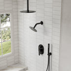 Ceiling Mount High-Pressure Rainfall Shower Faucet, Dual Showerheads System with Rough-in Valve, Handheld Shower SFS-1057-BK10 - Matte Black