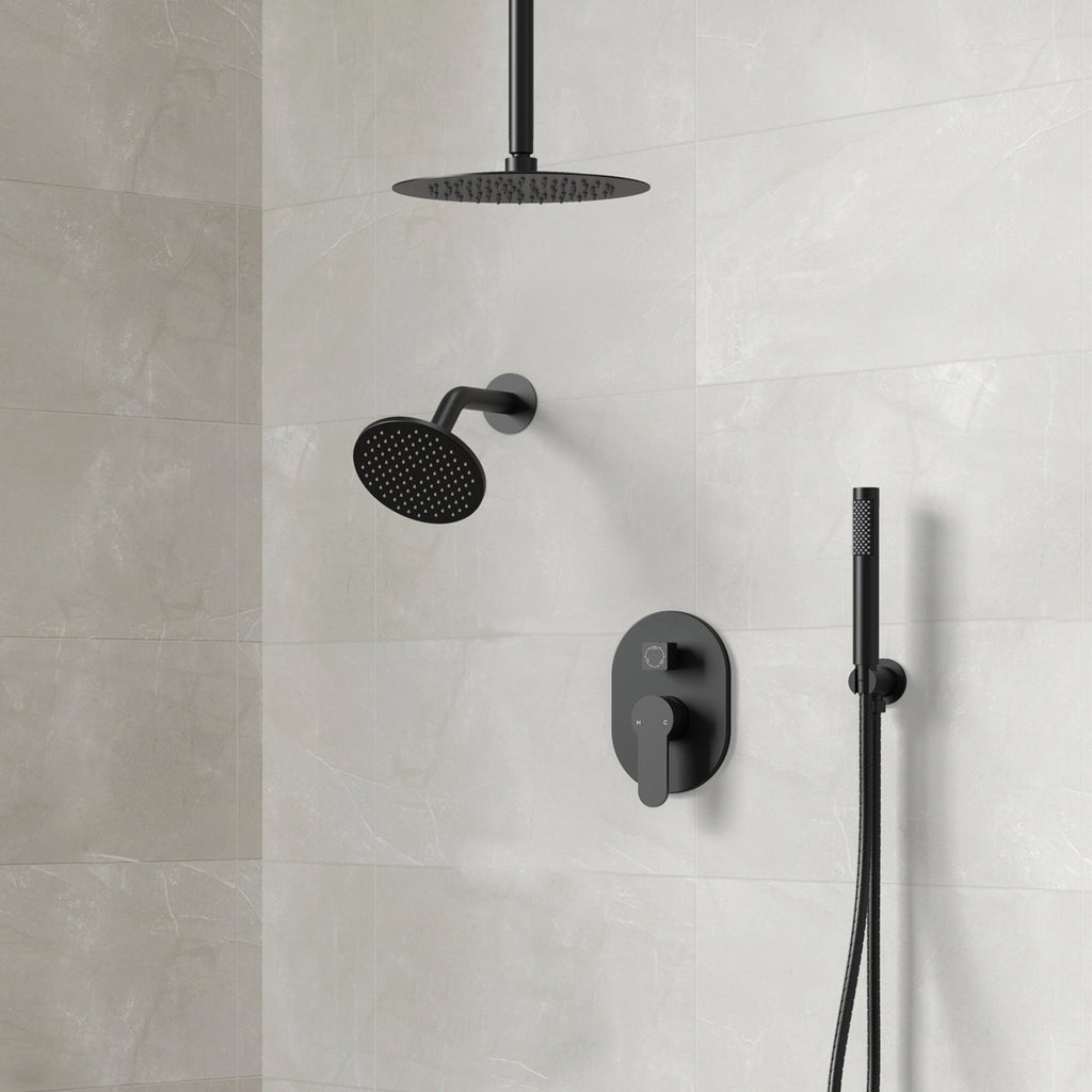 Ceiling Mount High-Pressure Rainfall Shower Faucet, Dual Showerheads System with Rough-in Valve, Handheld Shower SFS-1057-BK10 - Matte Black