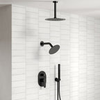 Ceiling Mount High-Pressure Rainfall Shower Faucet, Dual Showerheads System with Rough-in Valve, Handheld Shower SFS-1057-BK10 - Matte Black