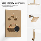Ceiling Mount 12" High-Pressure Rainfall Shower Faucet, Dual Rainfall Shower Head System with Thermostatic Valve SFS1007-GM12 - Rose Gold