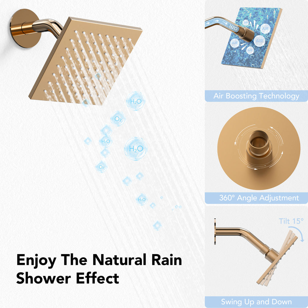 Ceiling Mount 12" High-Pressure Rainfall Shower Faucet, Dual Rainfall Shower Head System with Thermostatic Valve SFS1007-GM12 - Rose Gold