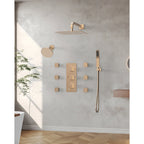 DualJetSpa 12" Wall-Mounted Thermostatic Shower System with Dual Showerheads, Handheld Shower and 6 Body Jets SFS-1017-GM12 - Rose Gold