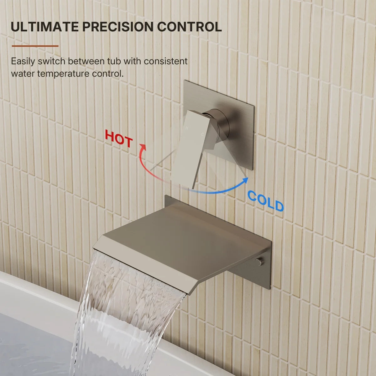 One Handle Wall Mount Waterfall Roman Tub Faucet LP90-YG - Brushed Nickel