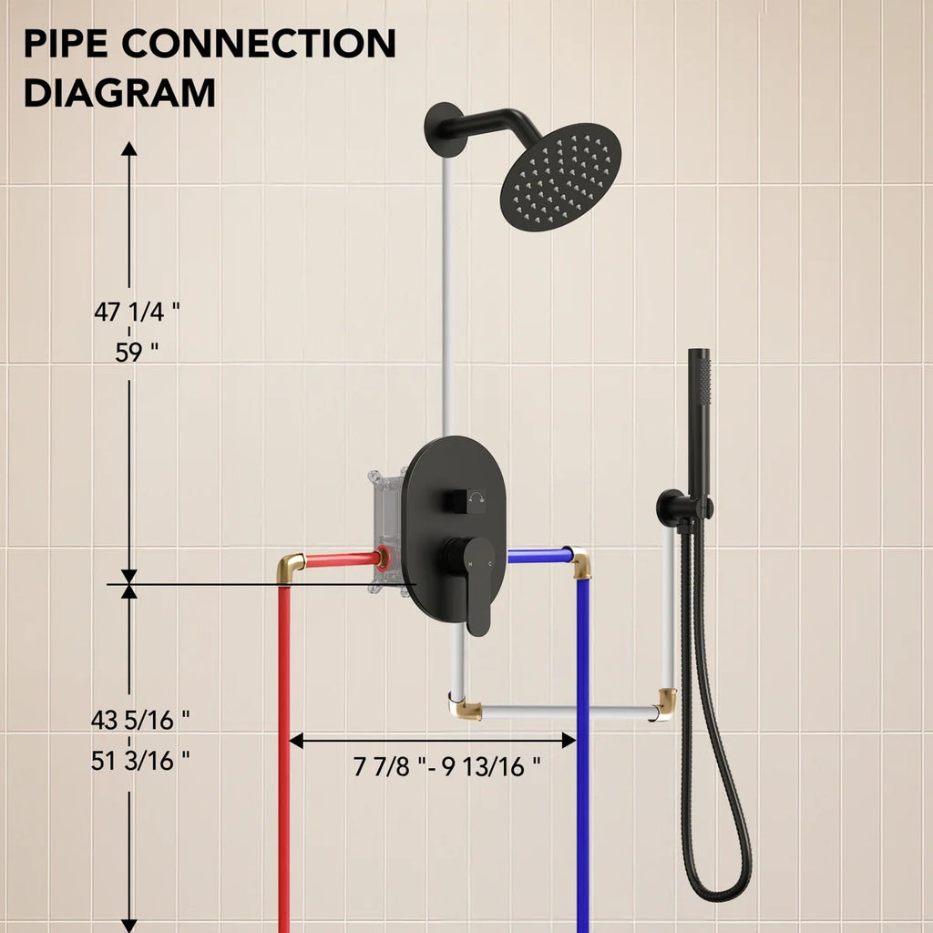 Pressure-Balanced Shower System, 6-Inch Rainfall Shower Faucet with Rough-in Valve LP0021-LY - Matte Black