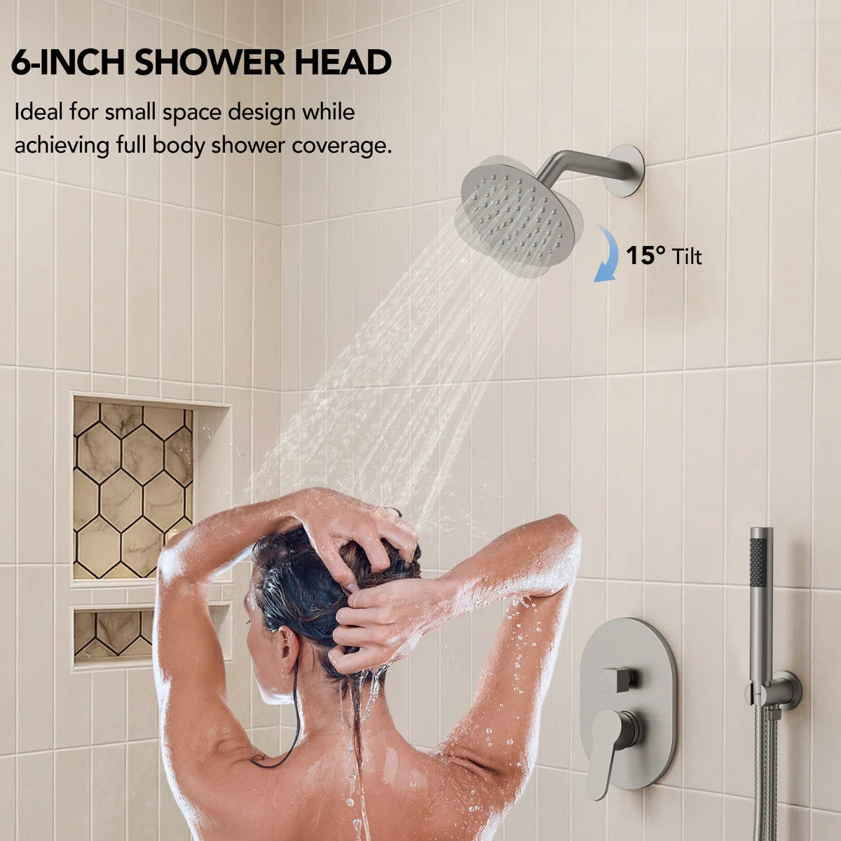 Pressure-Balanced Shower System, 6-Inch Rainfall Shower Faucet with Rough-in Valve LP001-LY - Brushed Nickel