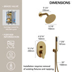 Pressure-Balanced Shower System, 6-Inch Rainfall Shower Faucet with Rough-in Valve LP003-LY - Brushed Gold