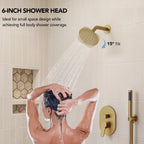 Pressure-Balanced Shower System, 6-Inch Rainfall Shower Faucet with Rough-in Valve LP003-LY - Brushed Gold