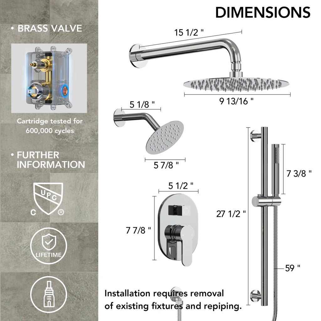 PressureBalanced Shower System, 10" Rainfall Dual Showerheads with Handheld Shower LP06657-LY - Chrome