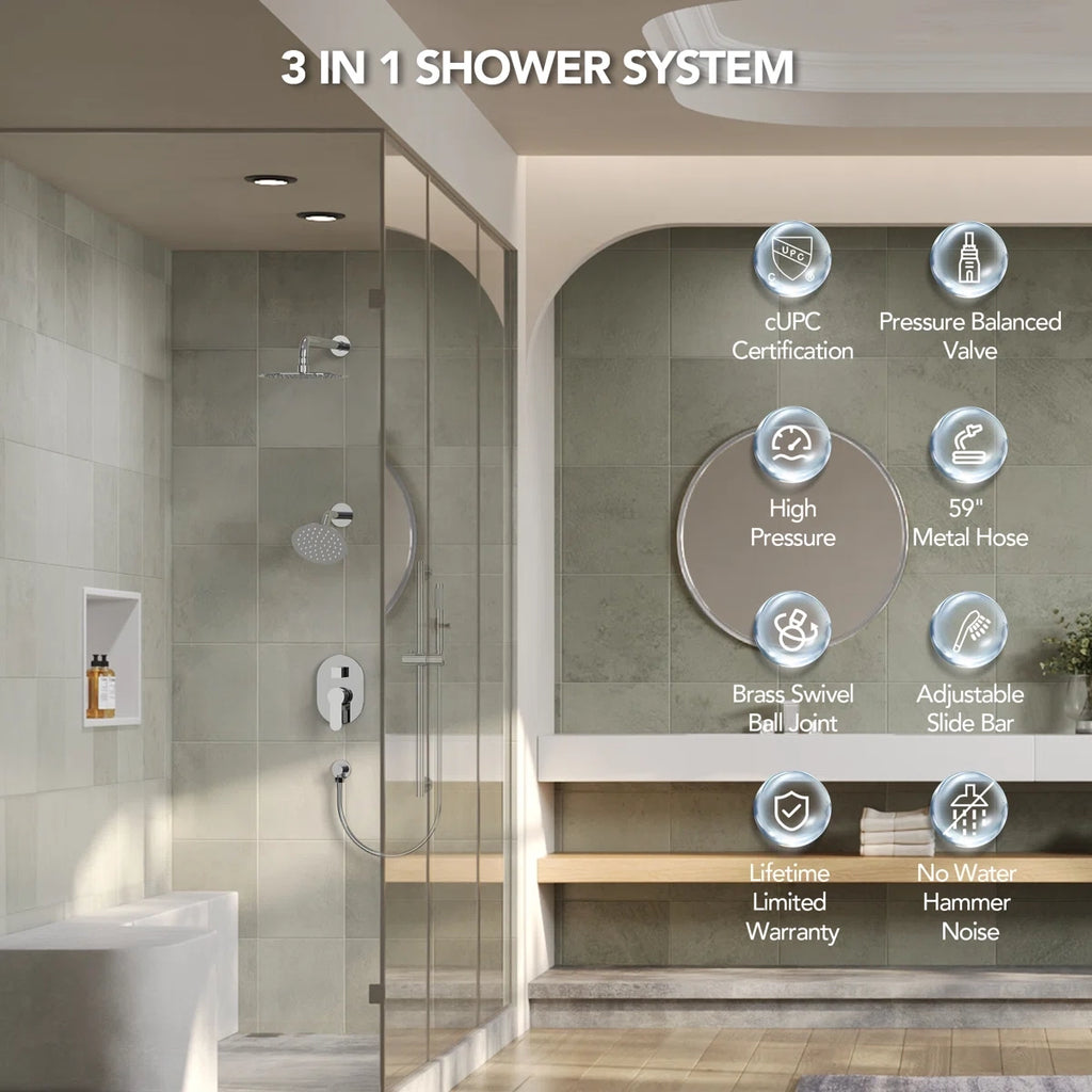 PressureBalanced Shower System, 10" Rainfall Dual Showerheads with Handheld Shower LP06657-LY - Chrome