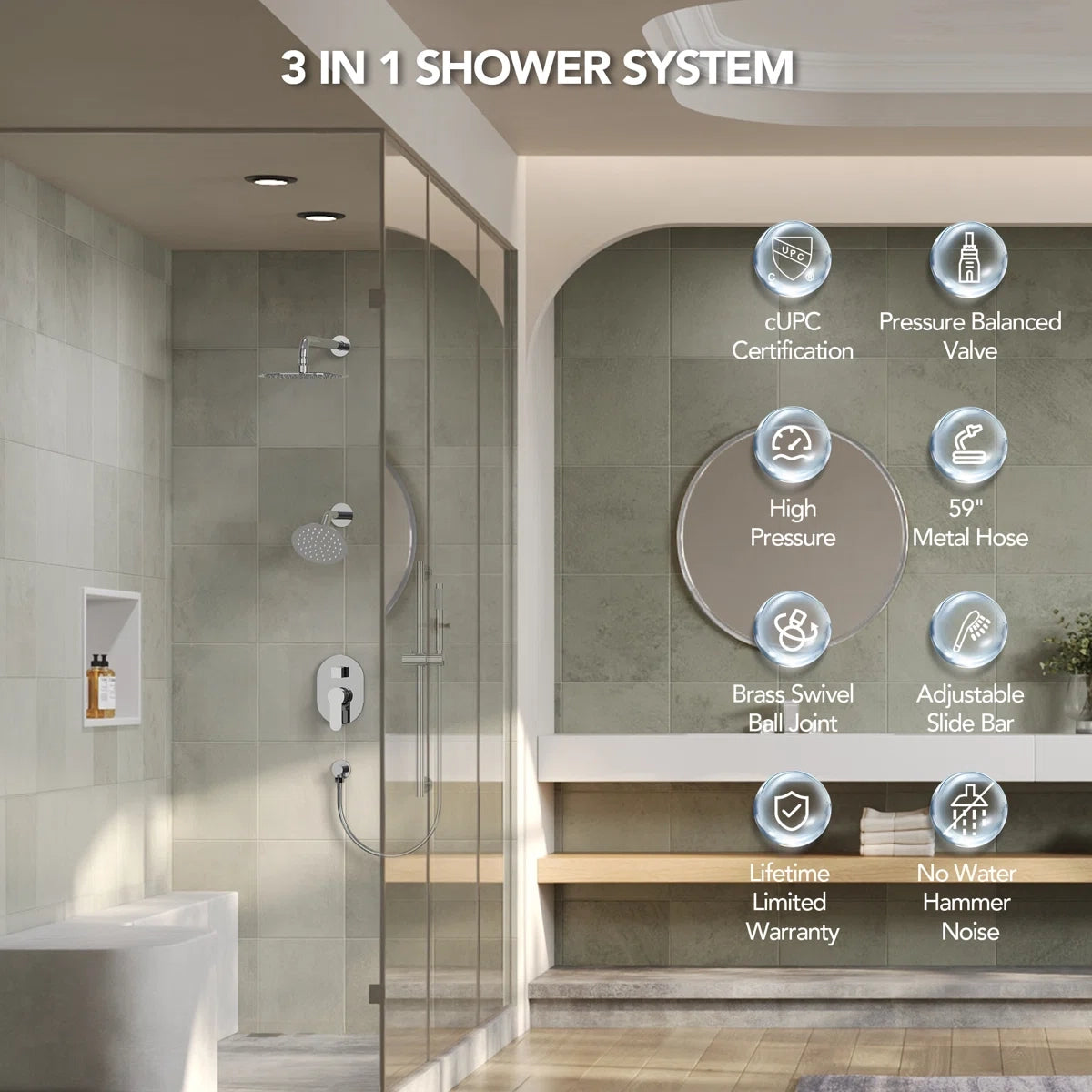 PressureBalanced Shower System, 10" Rainfall Dual Showerheads with Handheld Shower LP06657-LY - Chrome