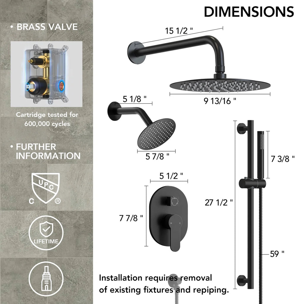 PressureBalanced Shower System, 10" Rainfall Dual Showerheads with Handheld Shower LP03320-LY - Matte Black