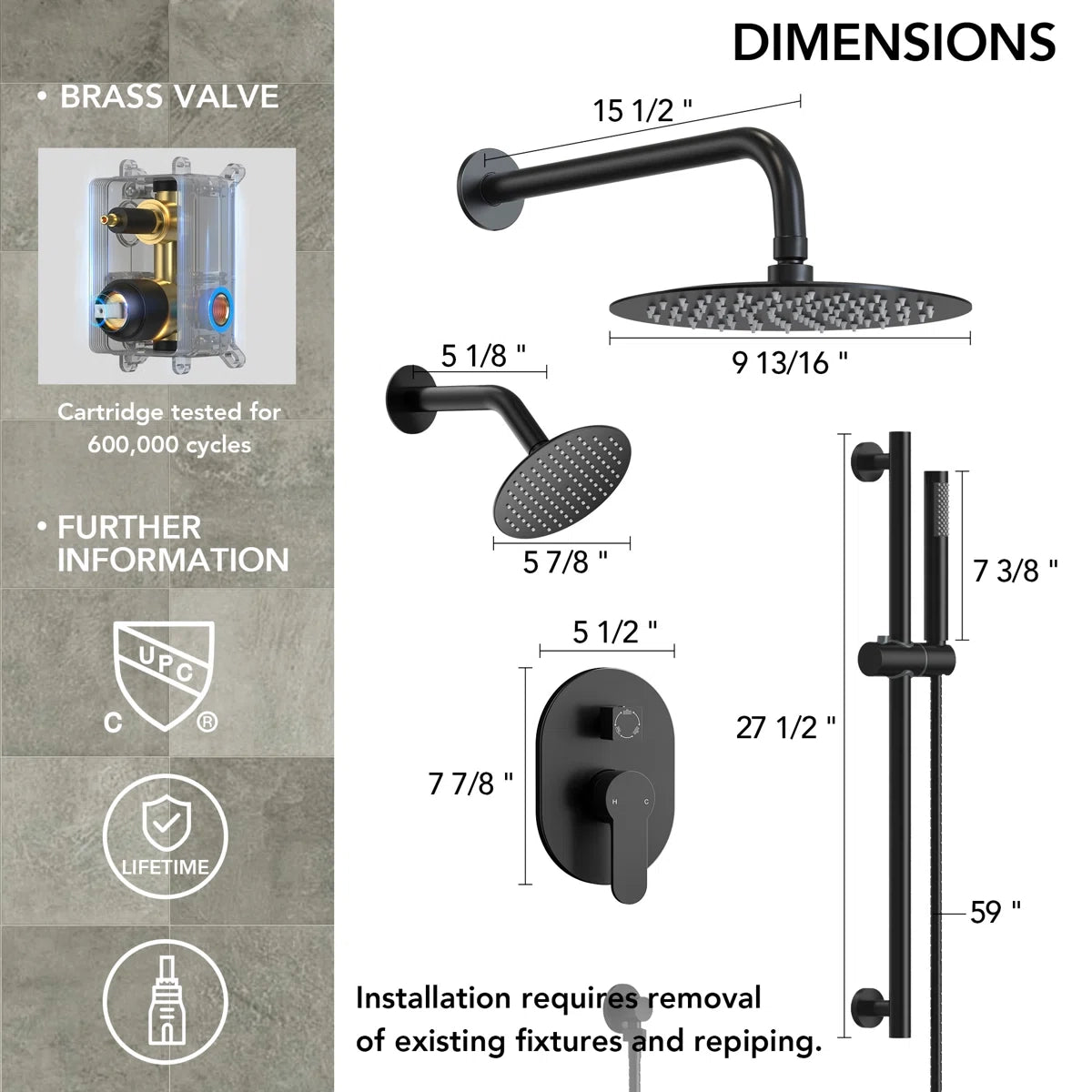 PressureBalanced Shower System, 10" Rainfall Dual Showerheads with Handheld Shower LP03320-LY - Matte Black
