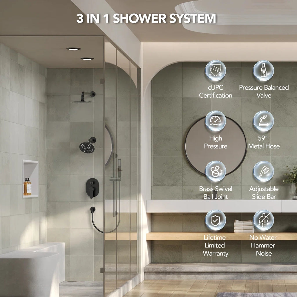 PressureBalanced Shower System, 10" Rainfall Dual Showerheads with Handheld Shower LP03320-LY - Matte Black