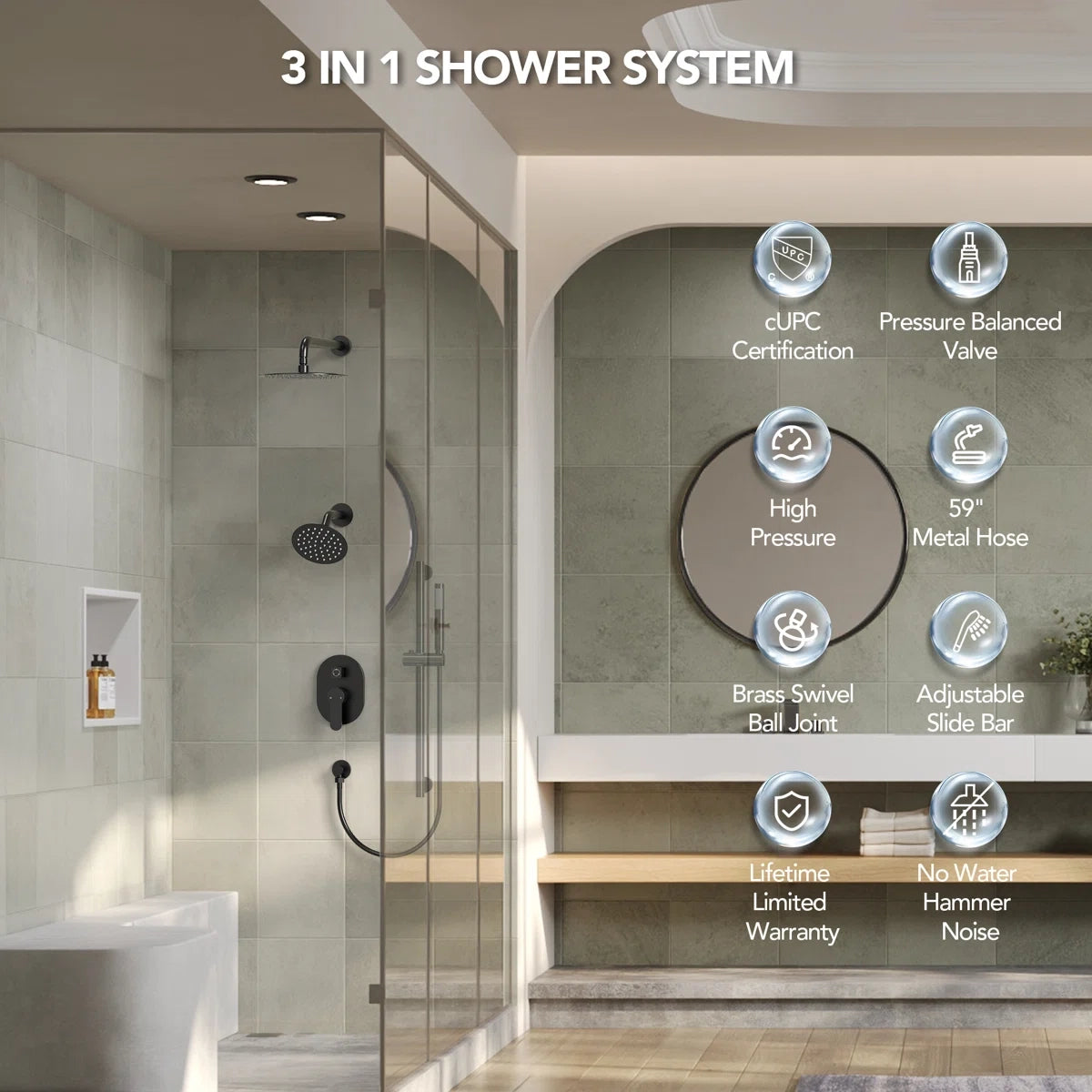 PressureBalanced Shower System, 10" Rainfall Dual Showerheads with Handheld Shower LP03320-LY - Matte Black