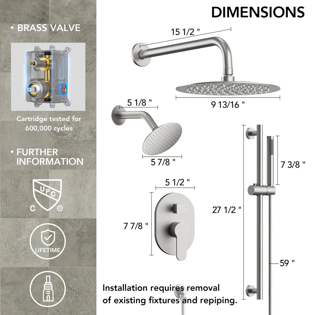 PressureBalanced Shower System, 10" Rainfall Dual Showerheads with Handheld Shower LP0221023-LY - Brushed Nickel