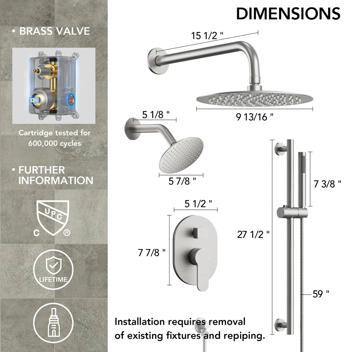 PressureBalanced Shower System, 10" Rainfall Dual Showerheads with Handheld Shower LP0221023-LY - Brushed Nickel