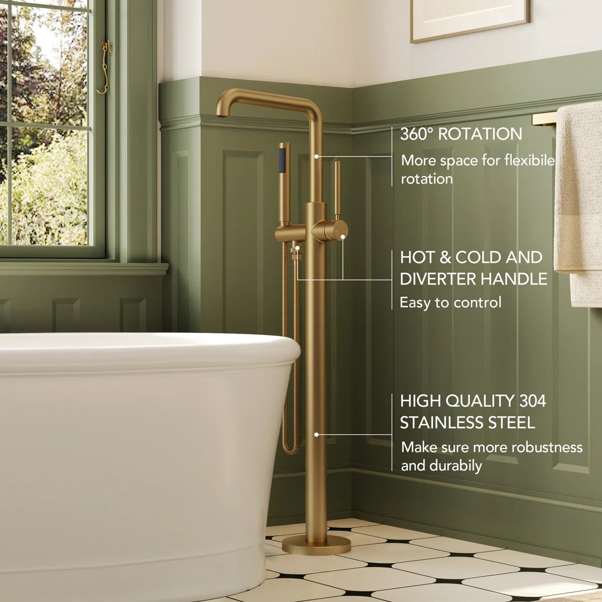 Single Handle Freestanding Tub Filler with Diverter LP902-YG - Brushed Gold