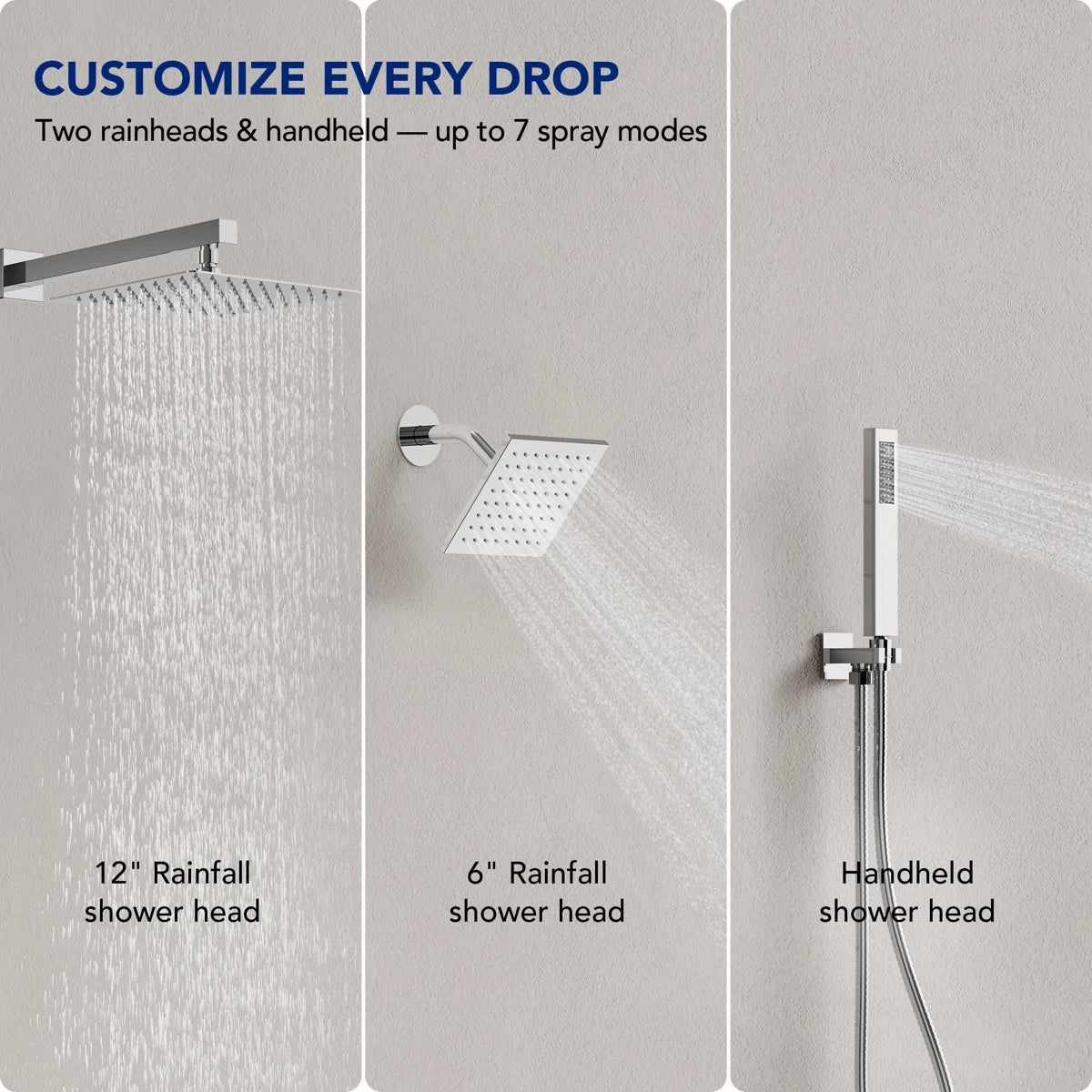 Thermostatic 12" High-Pressure Rainfall Shower Faucet, Dual Showerheads System with Handheld Shower LP0675-LY - Chrome